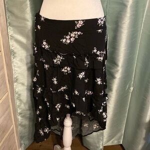 Black Floral Long Asymmetrical Skirt